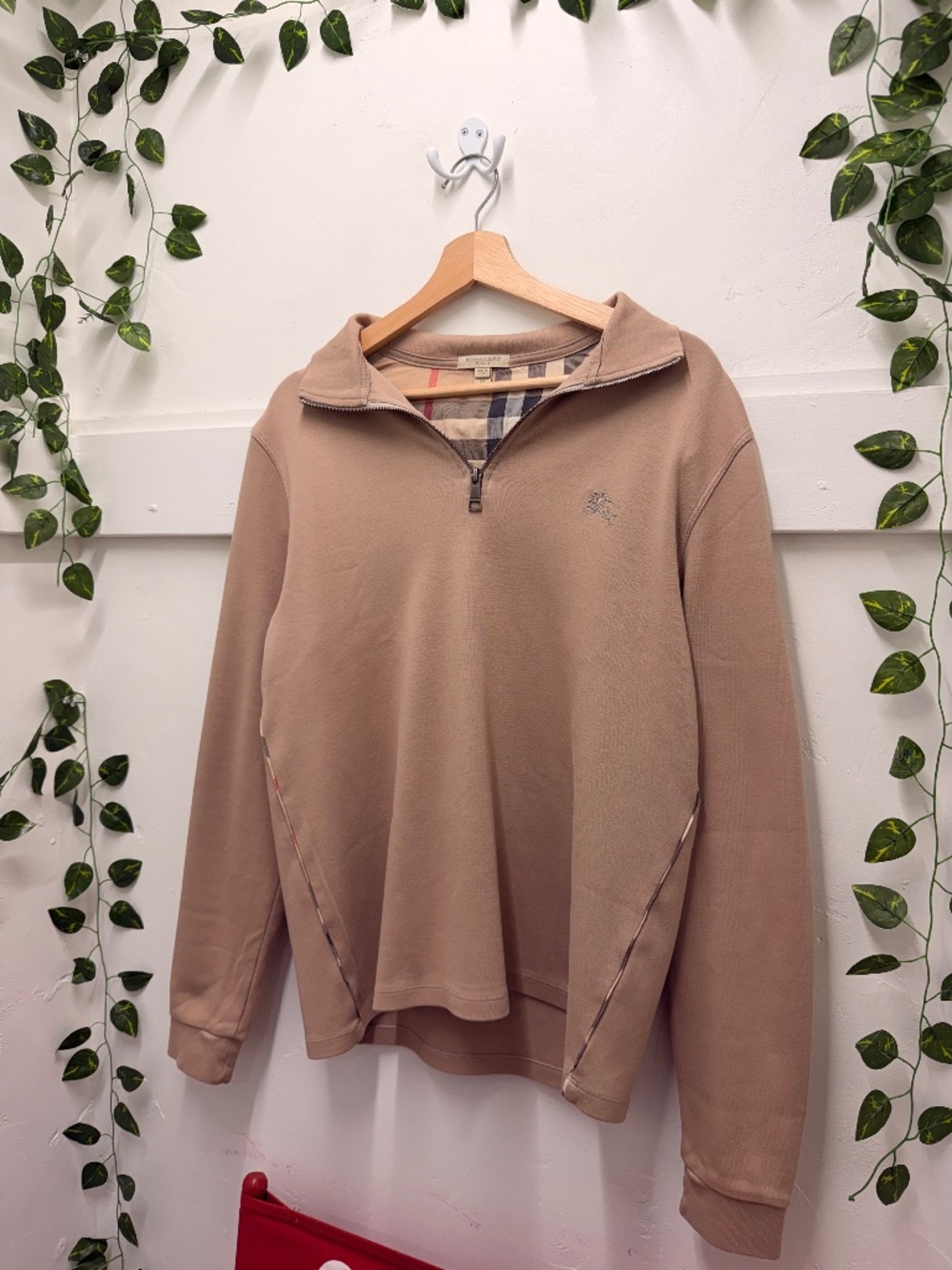 Burberry - Quarter Zip Pullover - Beige Check Sides